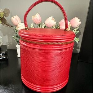 🔥SALE🔥 Louis Vuitton Red Epi Leather Cannes Vanity Case Bucket Bag Handbag GUC